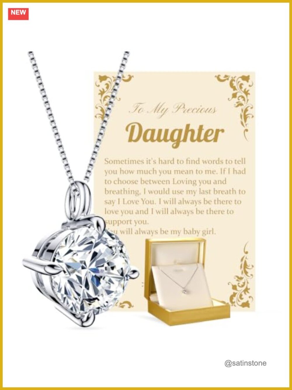 3 Carat Moissanite Pendant Necklace 925 Sterling Silver Daughter Gift
